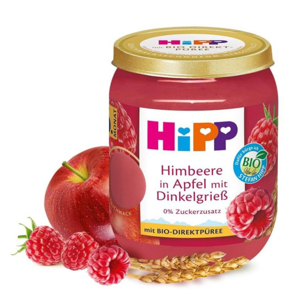 HiPP Raspberry Apple with Whole Spelt and Semolina Puree Jar