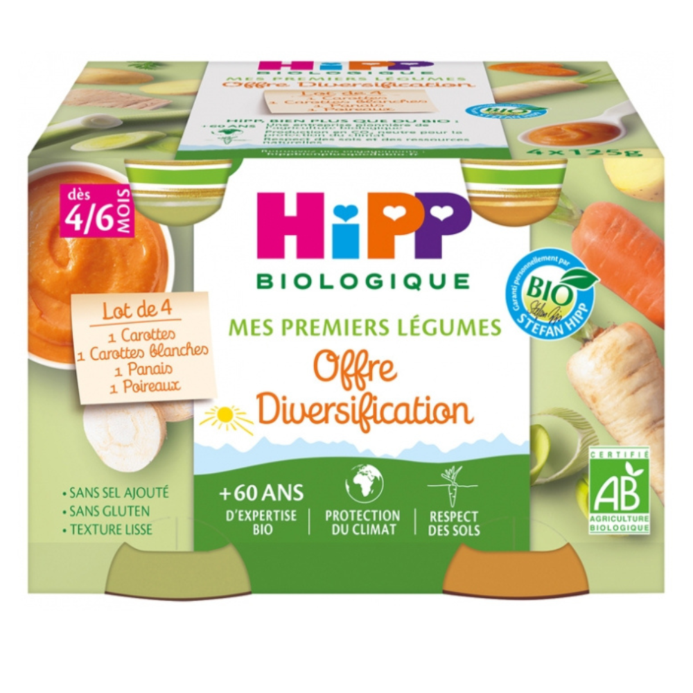 HiPP My First Vegetable Food Diversification - Carrots, White carrots, Parsnips, Leeks  - 4 Jars