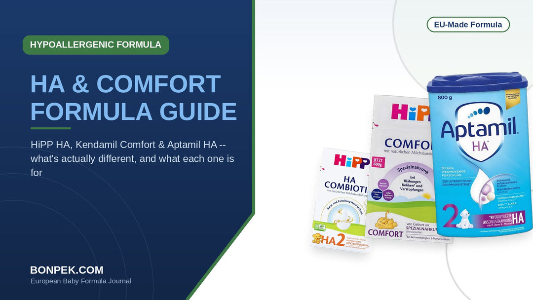HiPP HA and Kendamil Comfort hypoallergenic baby formula boxes side by side