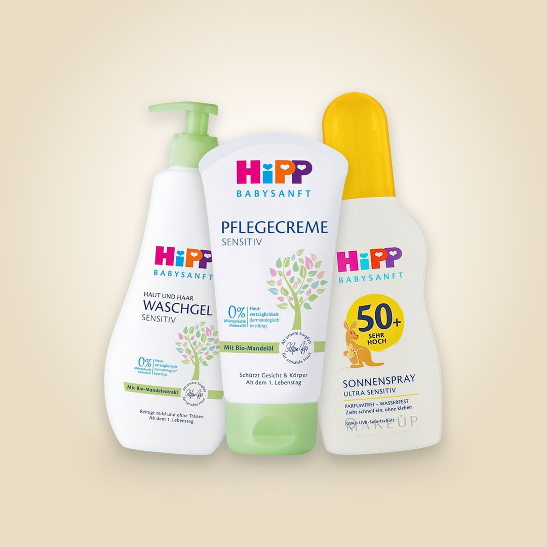 HiPP Babysanft baby care: face and body cream, wash gel and sun spray