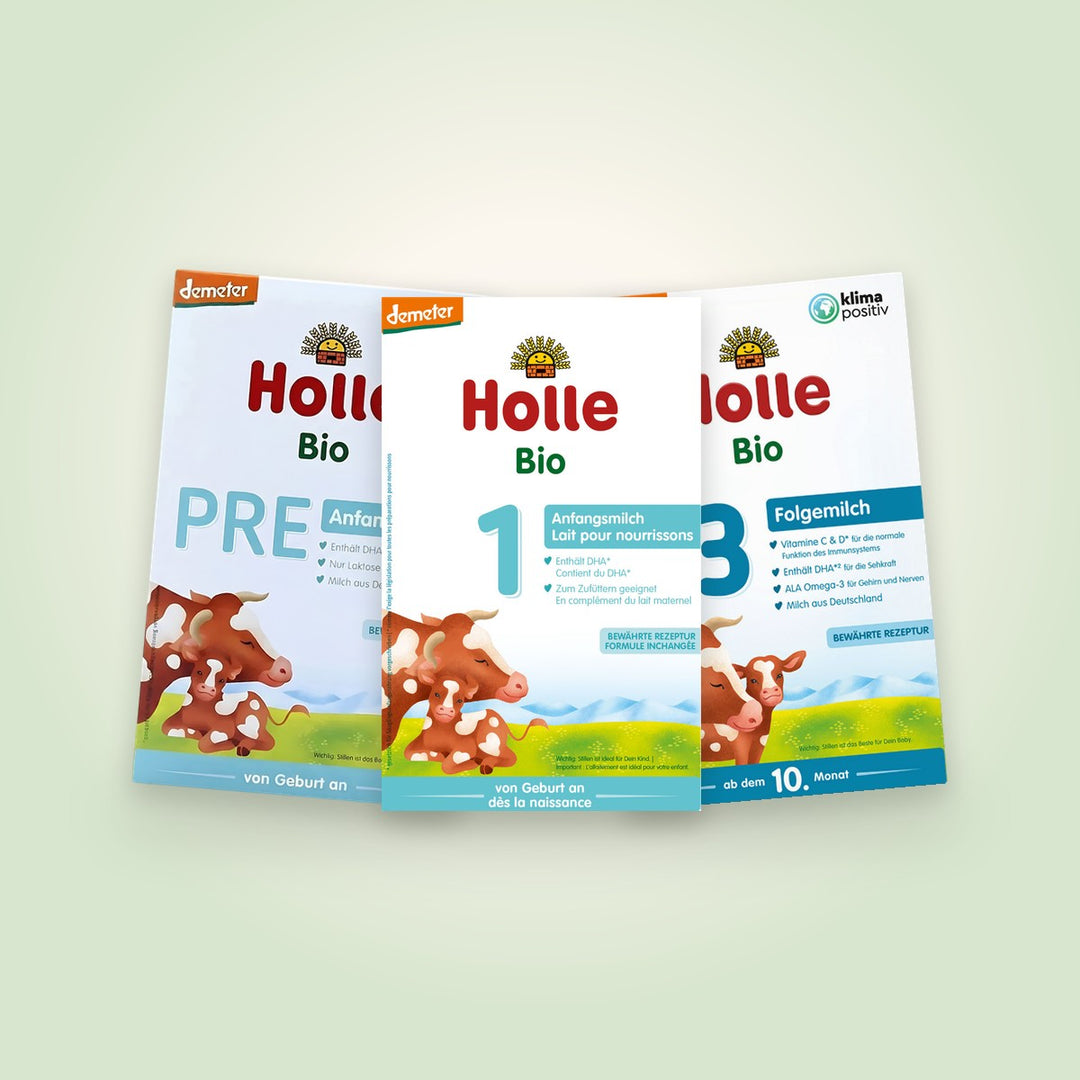 Holle organic cow milk formula: Pre, Stage 1 and Stage 3
