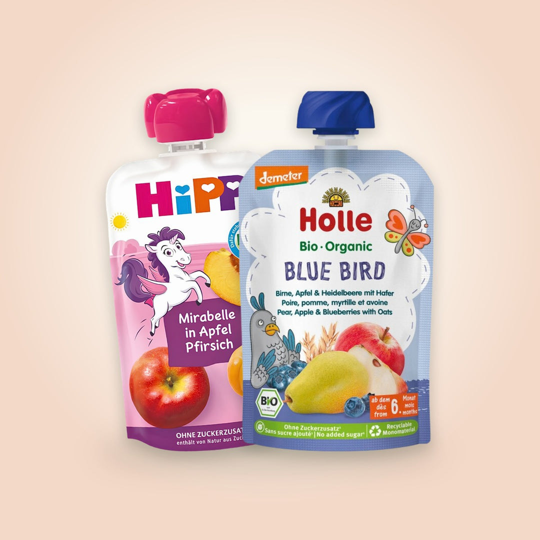 Organic baby puree pouches from Holle and HiPP