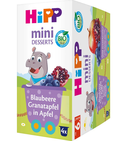 HiPP Fruit Mini-Desert -16 Sealed Cups - Blueberry Pomegranate Peach Banana Pear Apple