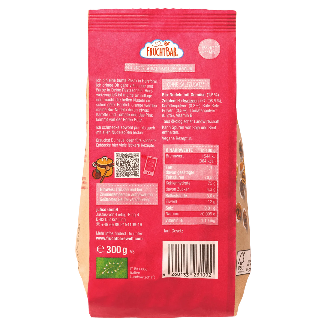 FruchtBar Kids Organic Heart Noodles - Carrot Beetroot
