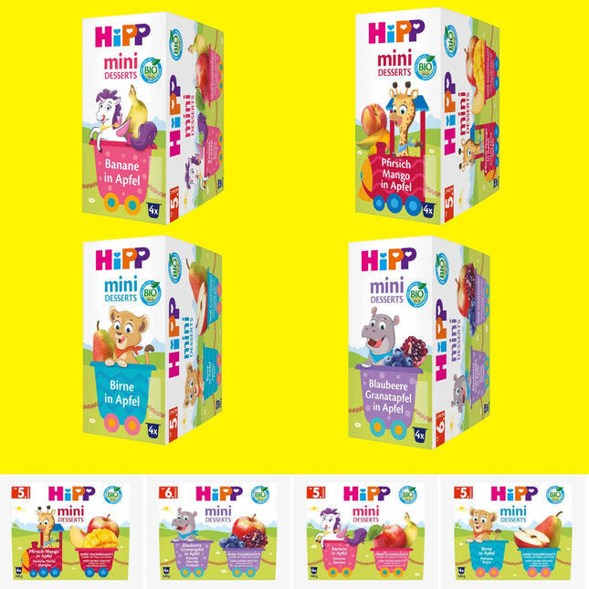 HiPP Fruit Mini-Desert -16 Sealed Cups - Blueberry Pomegranate Peach Banana Pear Apple