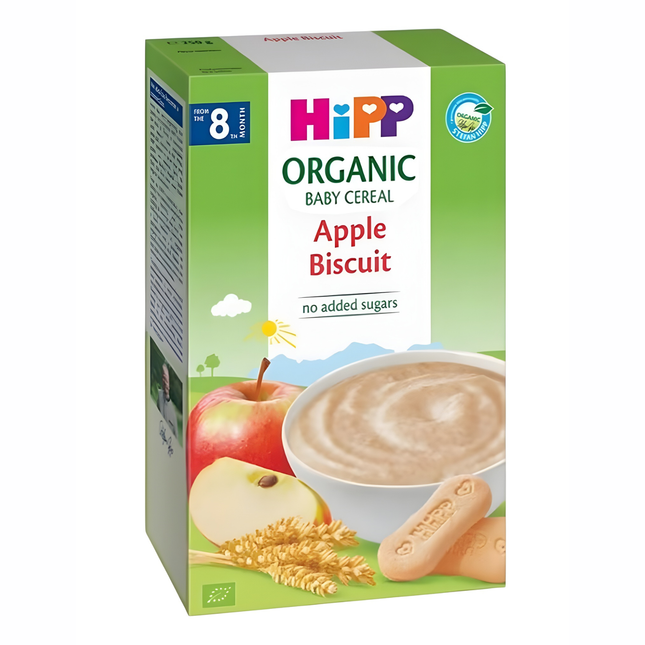 HiPP Organic Apple Biscuit Baby Cereal 250g box front – European organic baby cereal 8+ months