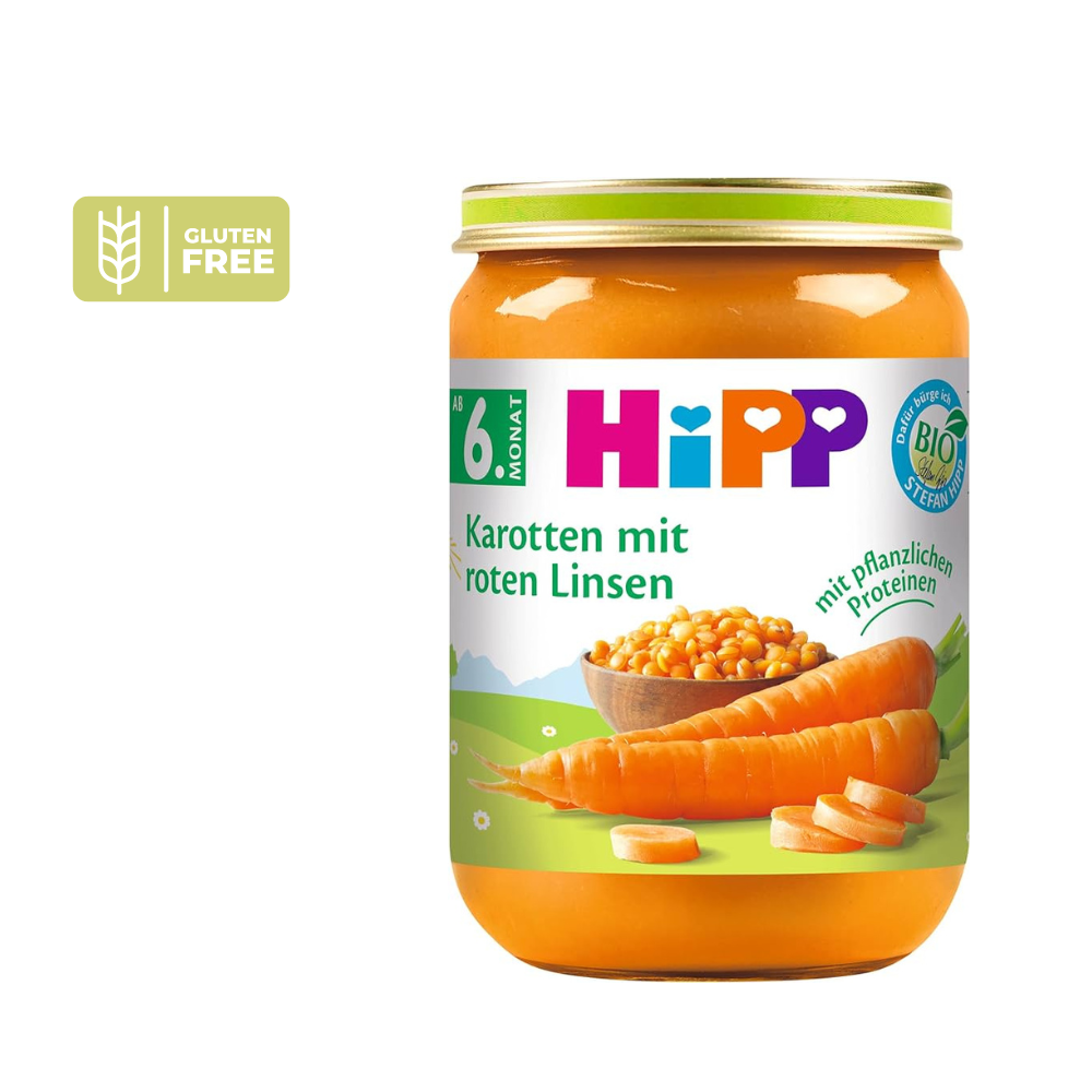 HiPP Organic carrots and red lenril puree jar