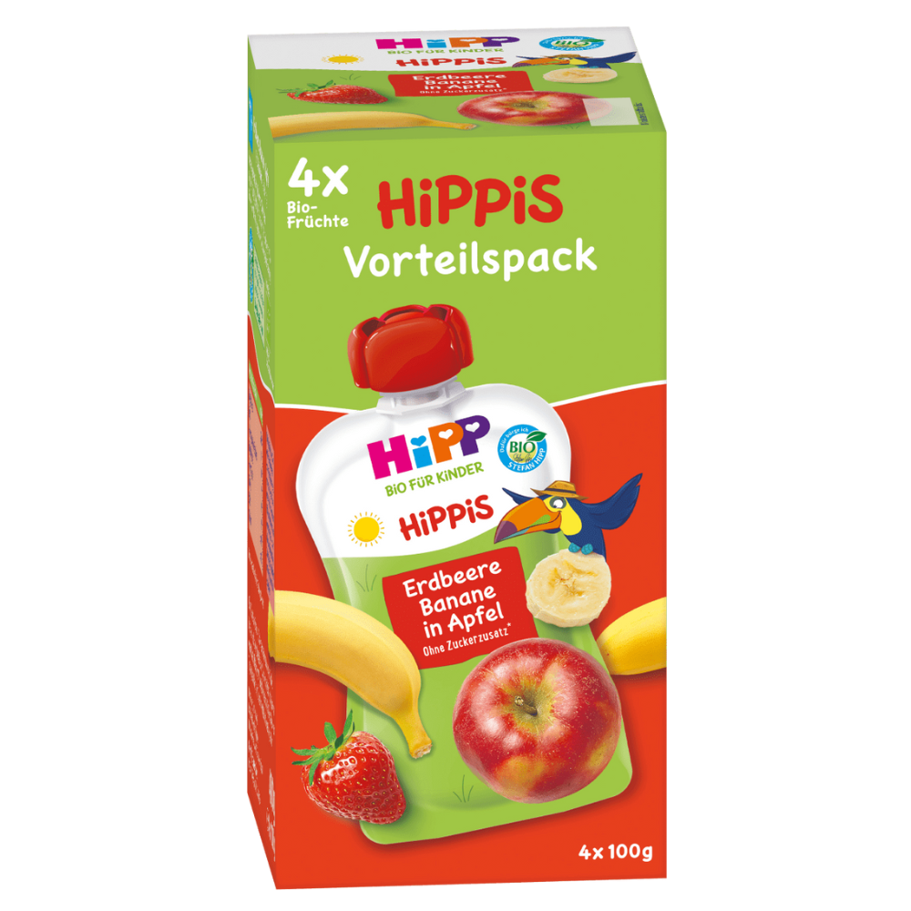 Hipp Hippis strawberry-banana and apple pouches- 4 Pouches