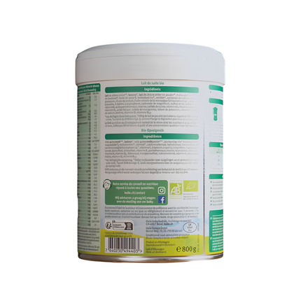 Close-up of Holle Goat Stage 4 Dutch formula ingredients list EU organic certified