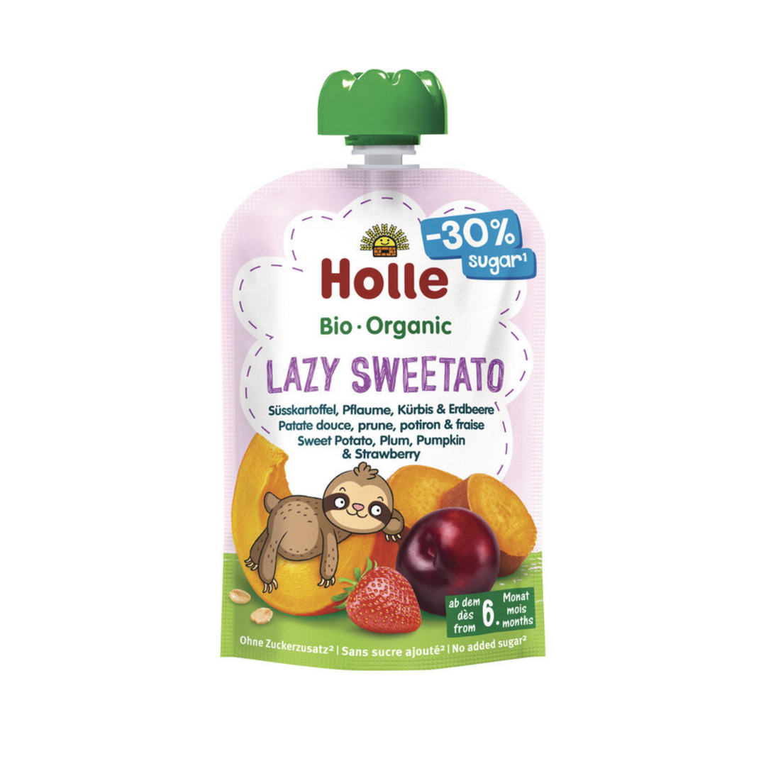 Holle Lazy Sweetato Puree Pouch – Sweet Potato, Plum, Pumpkin, Strawberry & Oats