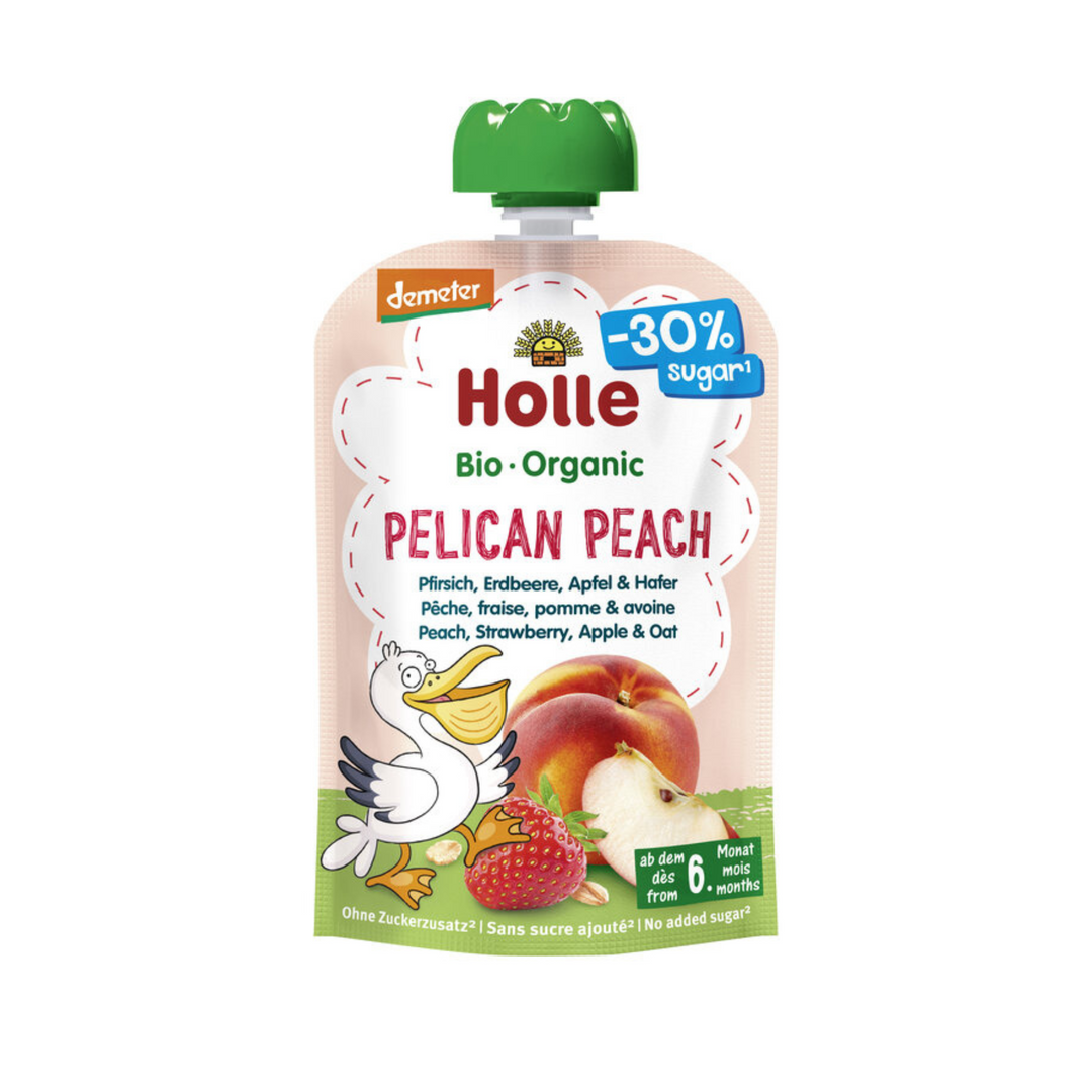 Holle Pelican Peach Puree Pouch – Peach, Strawberry, Apple and Oat