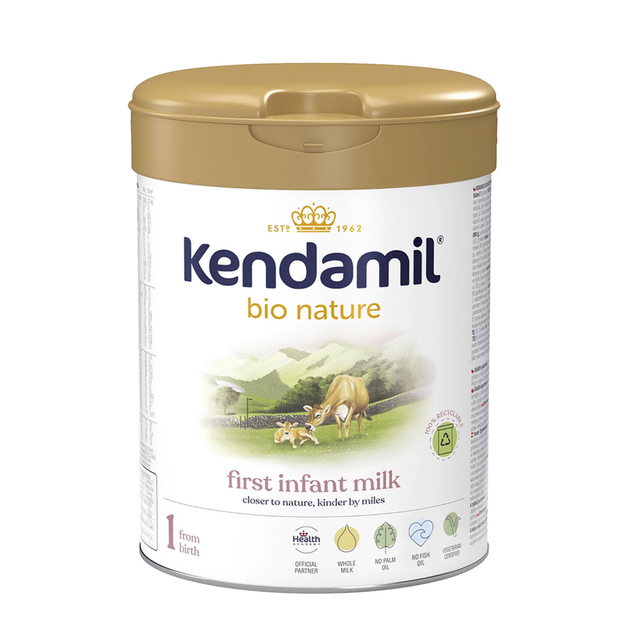 Kendamil Bio Nature Stage 1 organic first infant milk tin, front label
