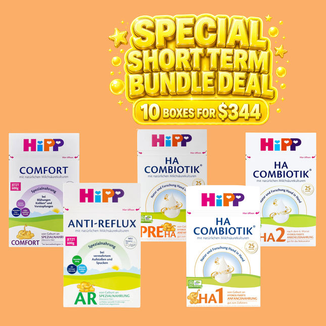 HiPP Comfort, HiPP Anti-Reflux & HiPP HA PRE–2 Formula – 10 Box Special Deal