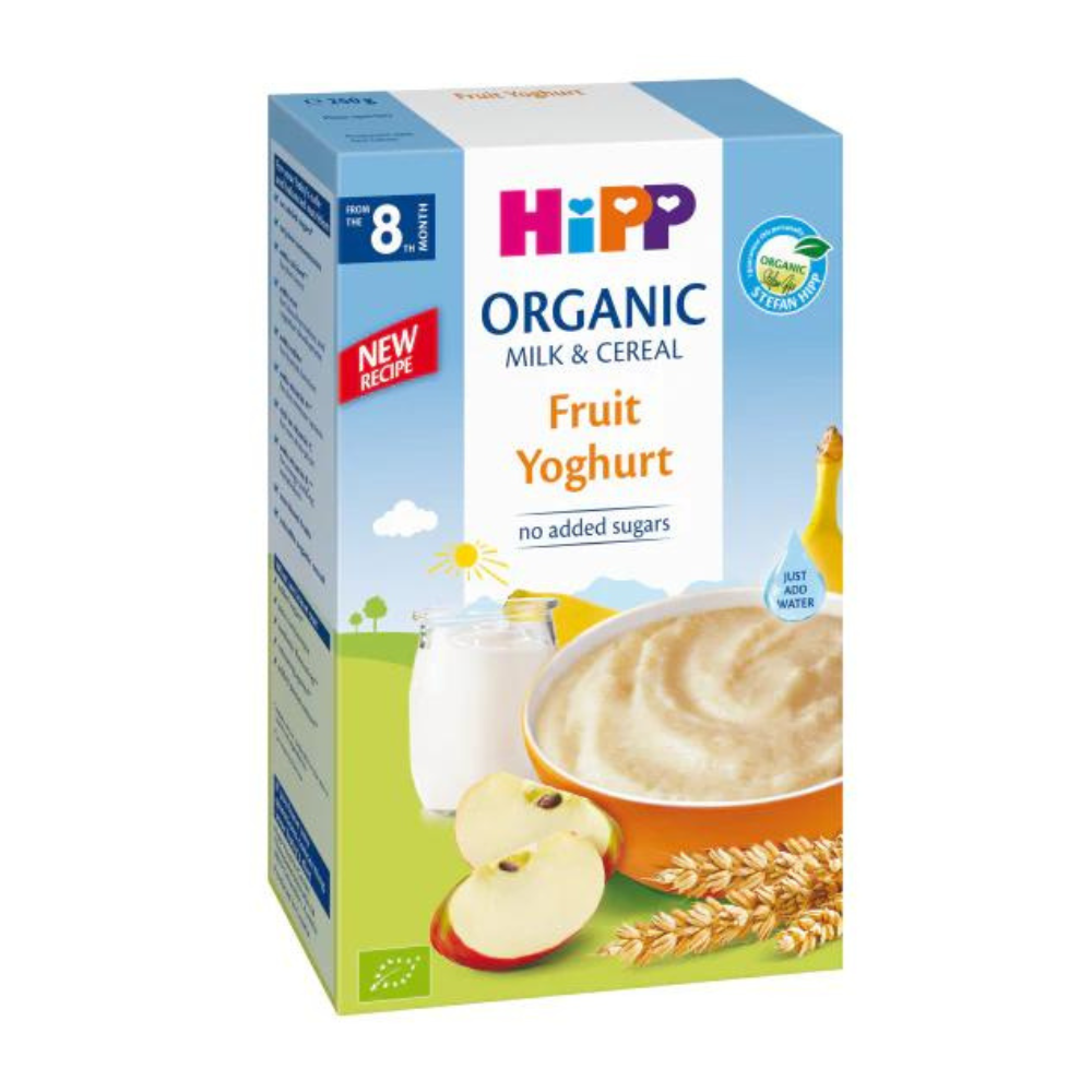 HiPP Organic Milk-Porridge Fruit Yoghurt 250g pack, organic milk cereal for babies from 8 months