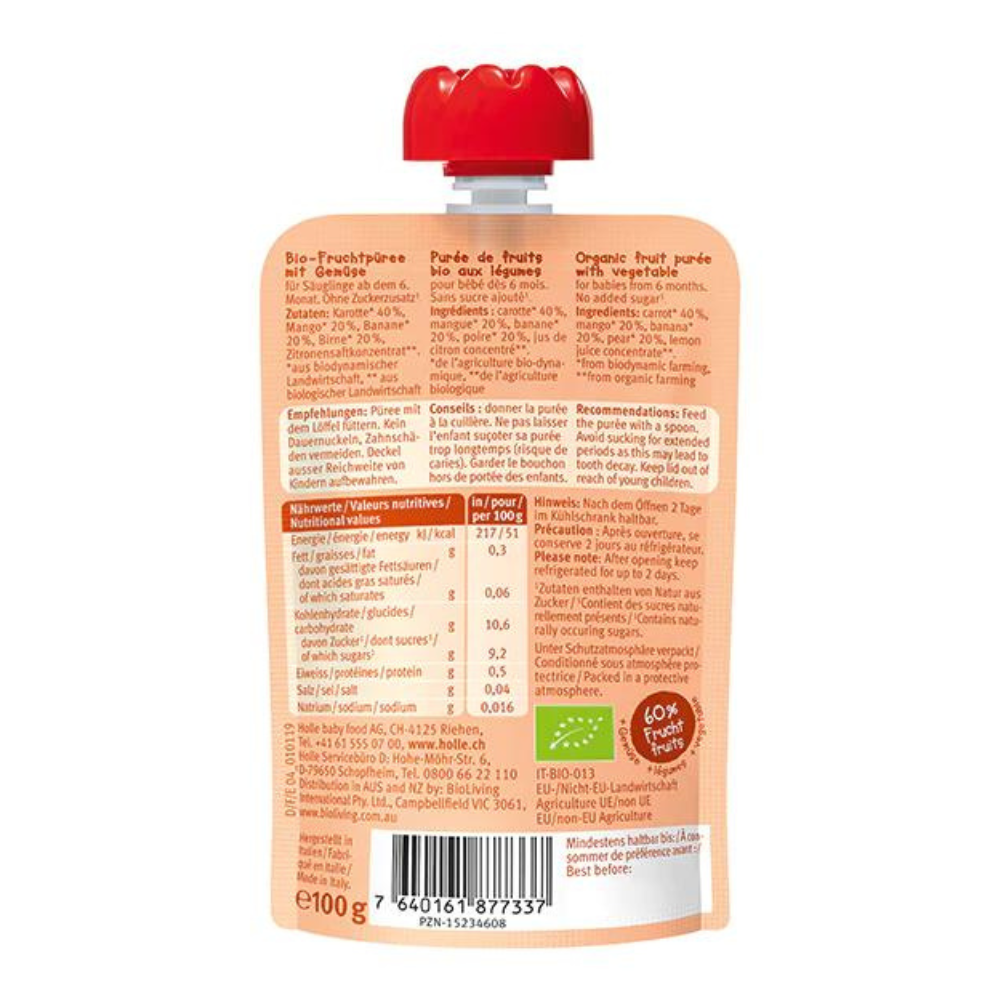 Carrot Cat - Holle Organic Fruit Puree Pouch - 0