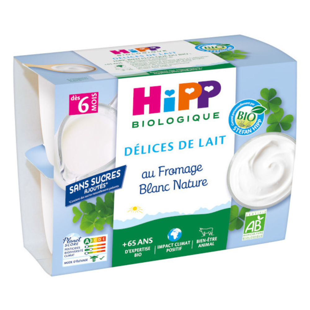 HiPP Creamy Milk Delights with Plain Sweet White Cheese - 4 Cups